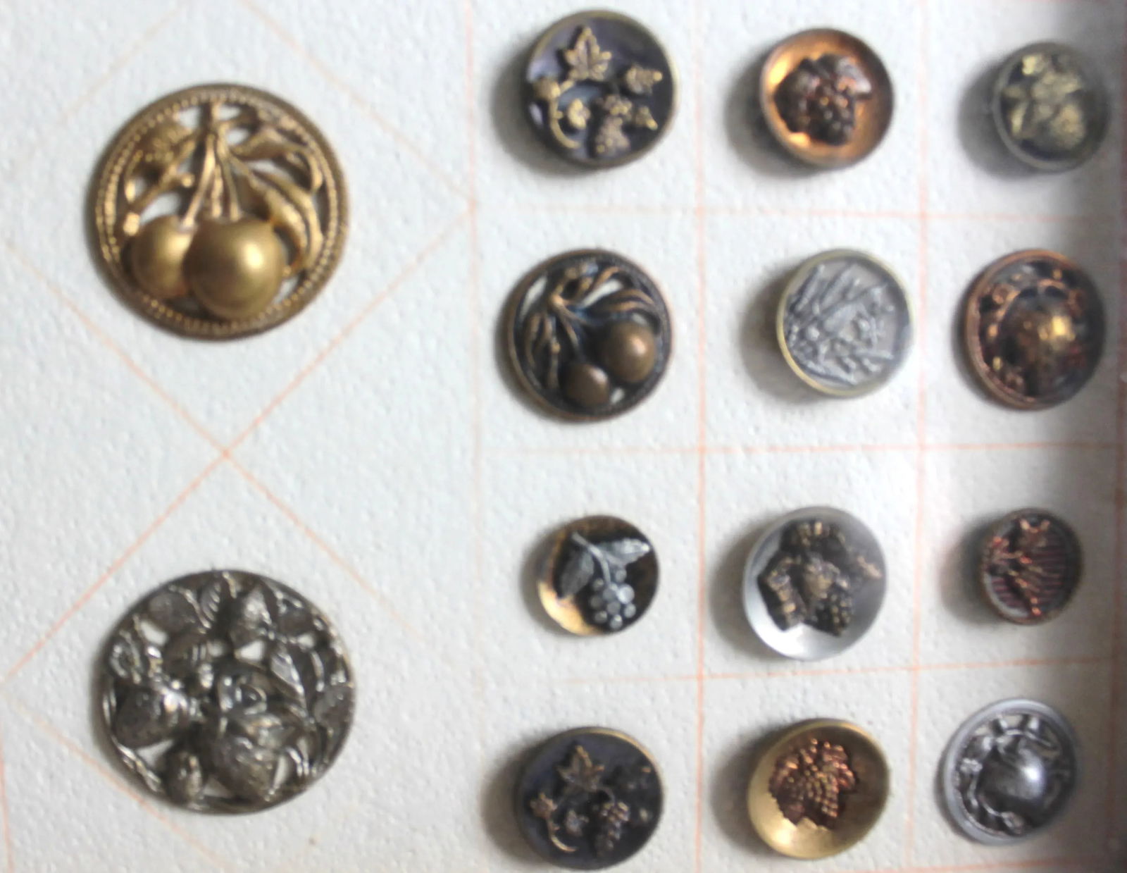 1920s Fruit Buttons Vintage in Shadow Frame, 62 - 5