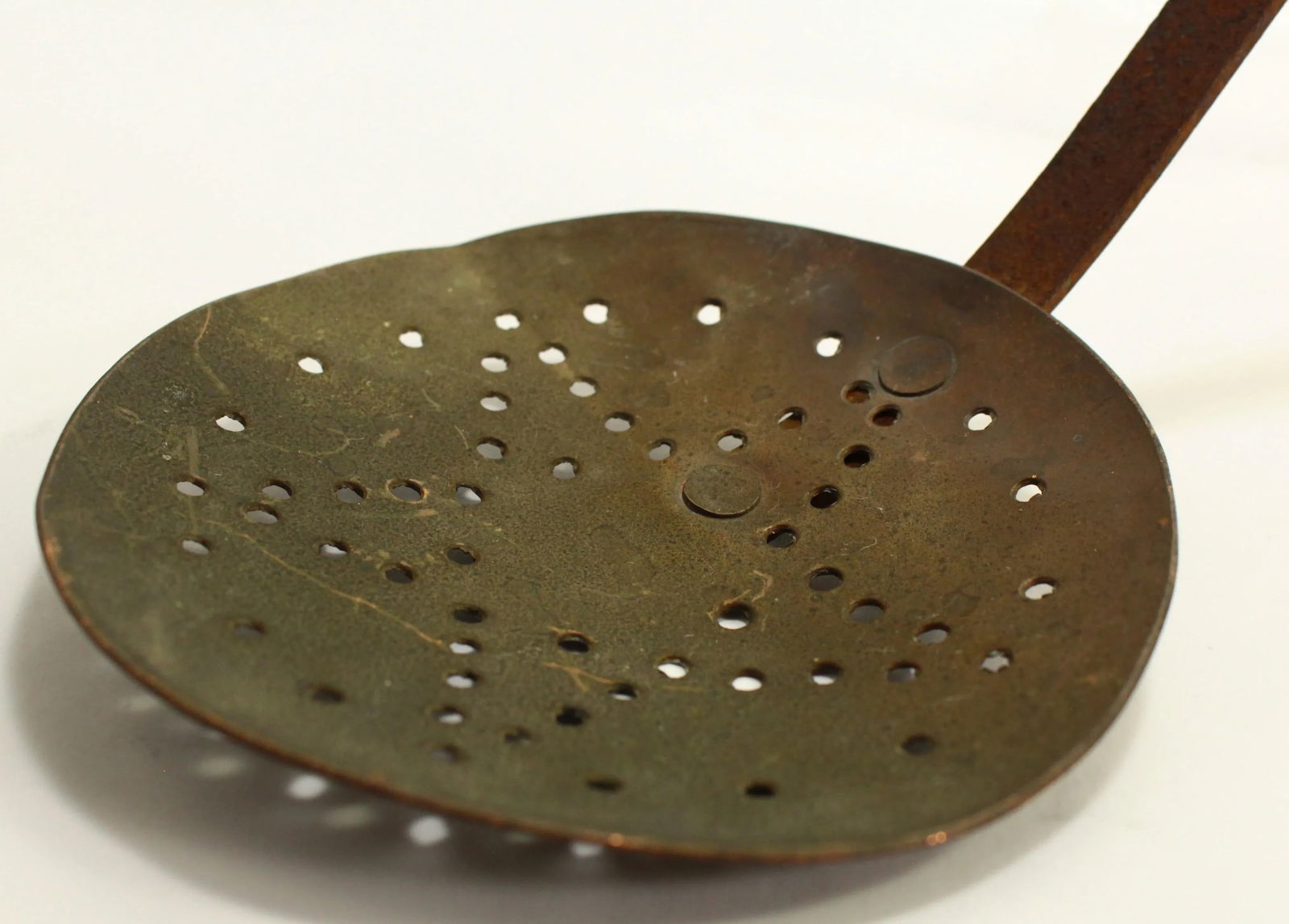19th Century Copper Skimming Ladle Strainer Texas Lone Star Wrought Iron Handle With Hearth - 11