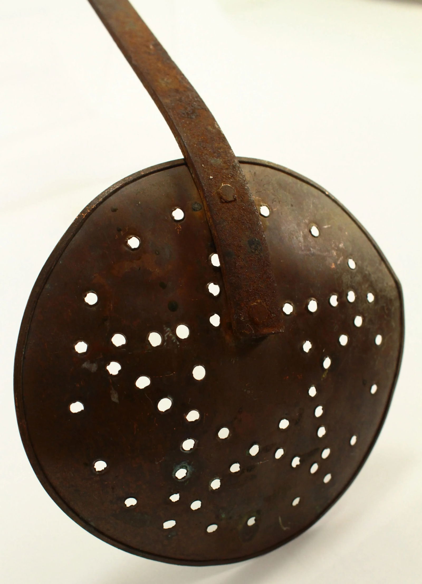 19th Century Copper Skimming Ladle Strainer Texas Lone Star Wrought Iron Handle With Hearth - 12