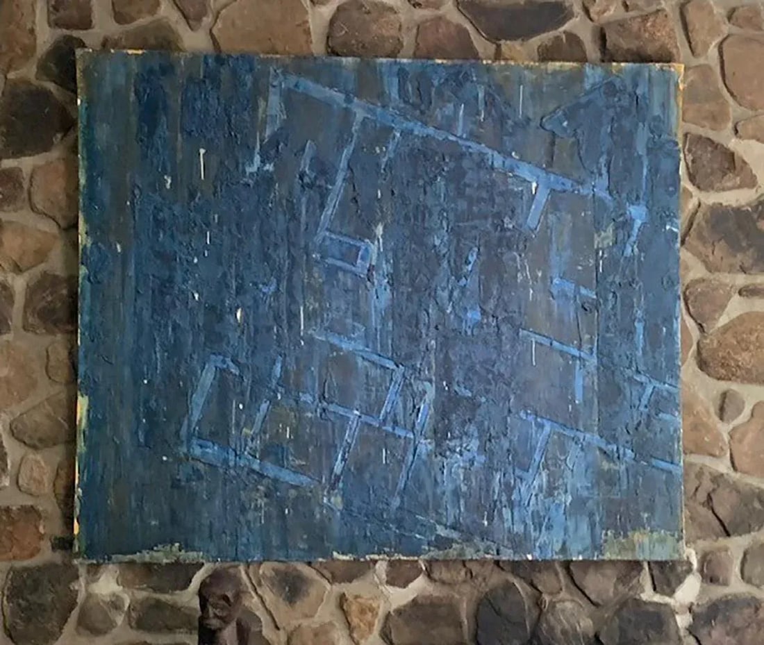 Large Wlodzimierz Ksiazek Abstract Composition in Blue Painting - 2