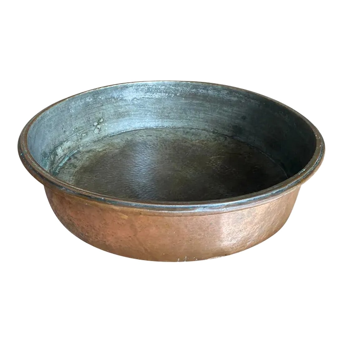 Italian Mid-19th Century Copper Pan: A terrific and large scale Italian mid-19th century Copper Pan. A fabulous decorative piece for any kitchen island or farm table. Condition: Original Condition Unaltered; Some Imperfections; Wonderful