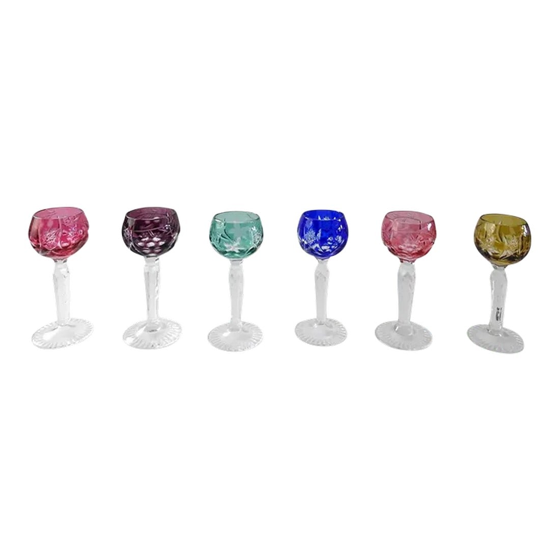 Vintage Lausitzer Colored Crystal Cordial Liquor Shot Glasses Germany - Set of 6 (1 of 10)