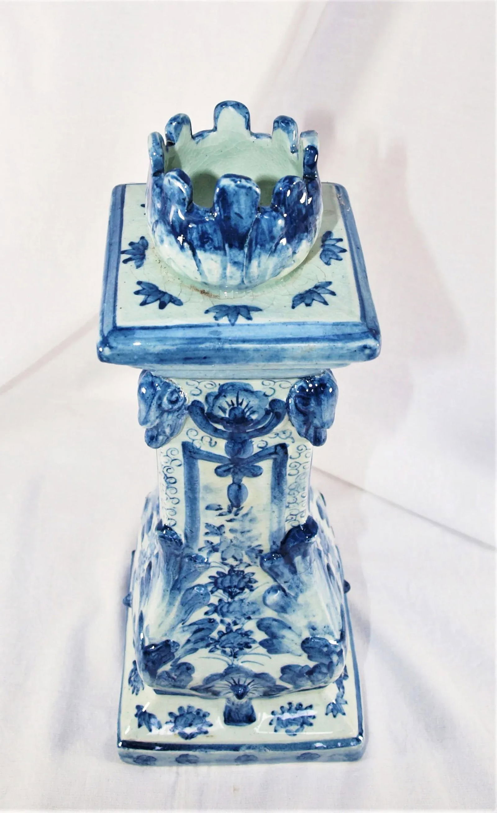 Vintage Maitland Smith Chinoiserie Hand Painted Blue & White Candle Stick - 2