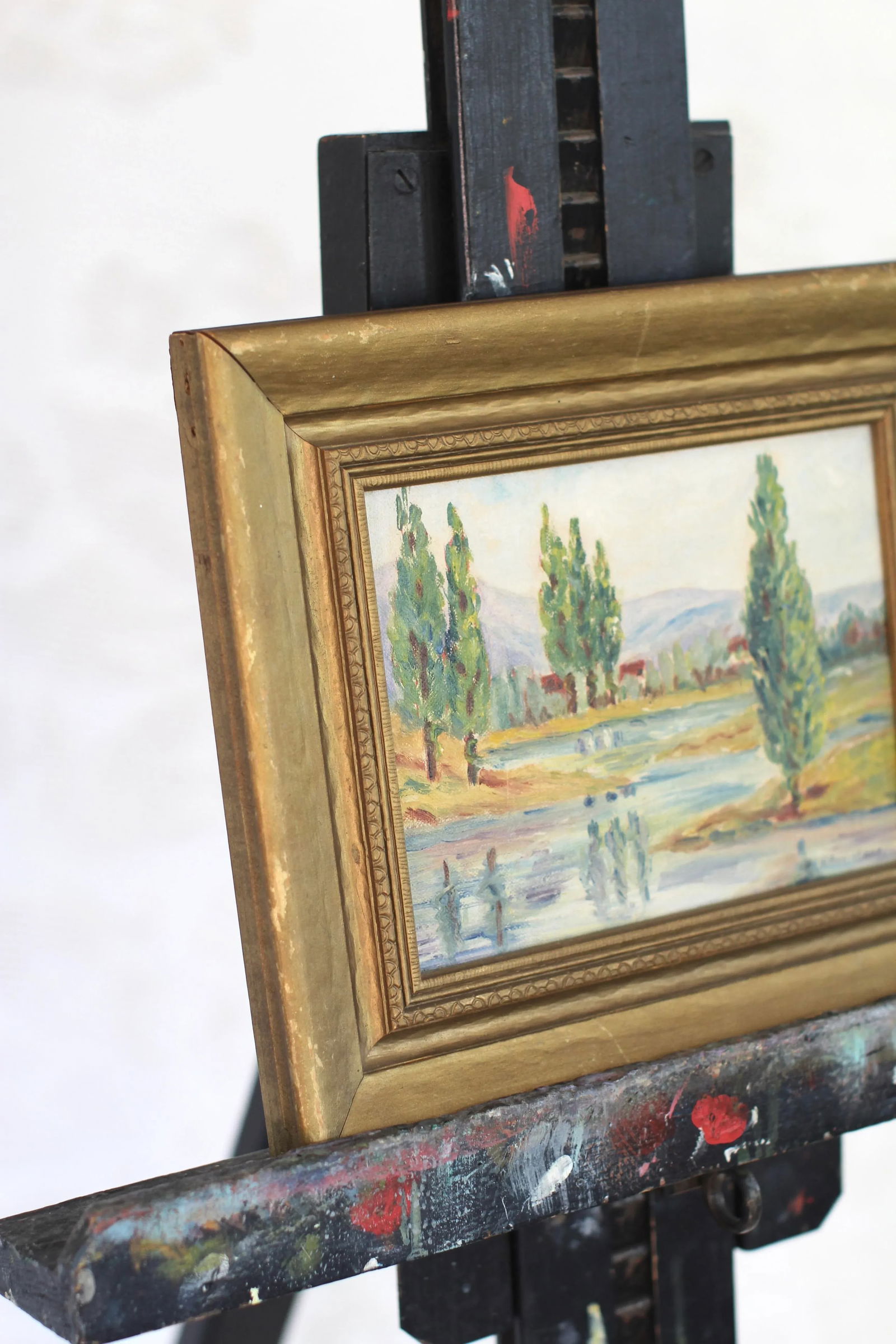 Late 19th Century Impressionist Antique Painting of Cypress Trees in a Gold Frame by Barrickman - 2
