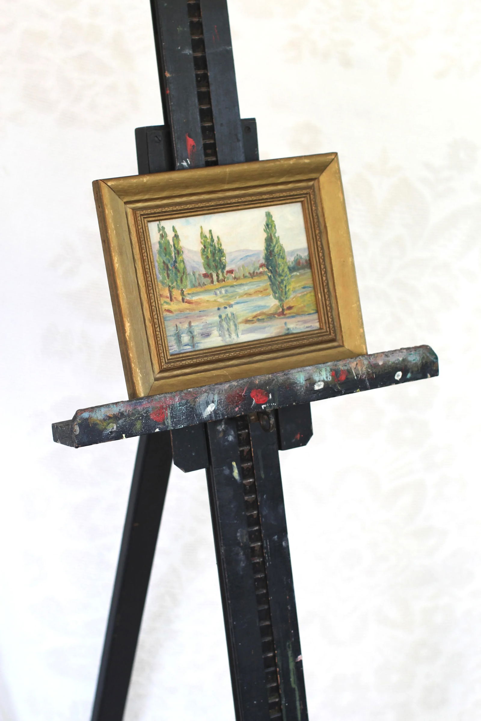 Late 19th Century Impressionist Antique Painting of Cypress Trees in a Gold Frame by Barrickman - 4