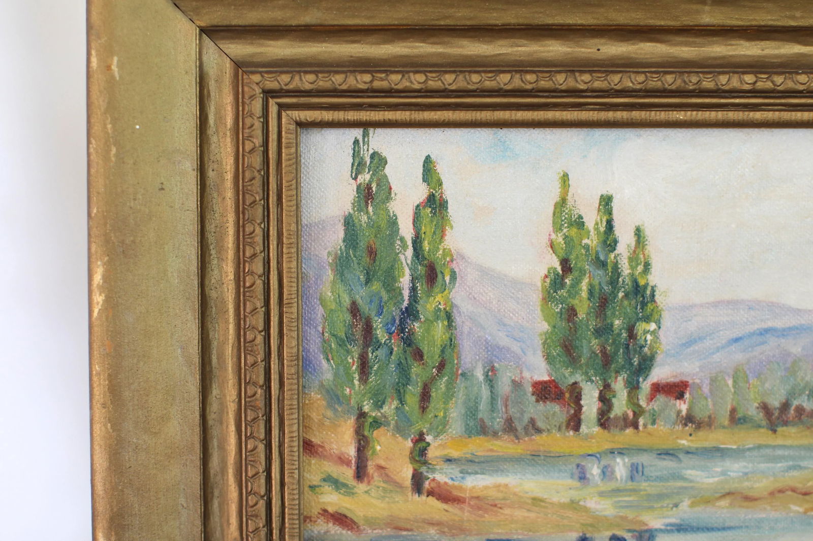 Late 19th Century Impressionist Antique Painting of Cypress Trees in a Gold Frame by Barrickman - 6