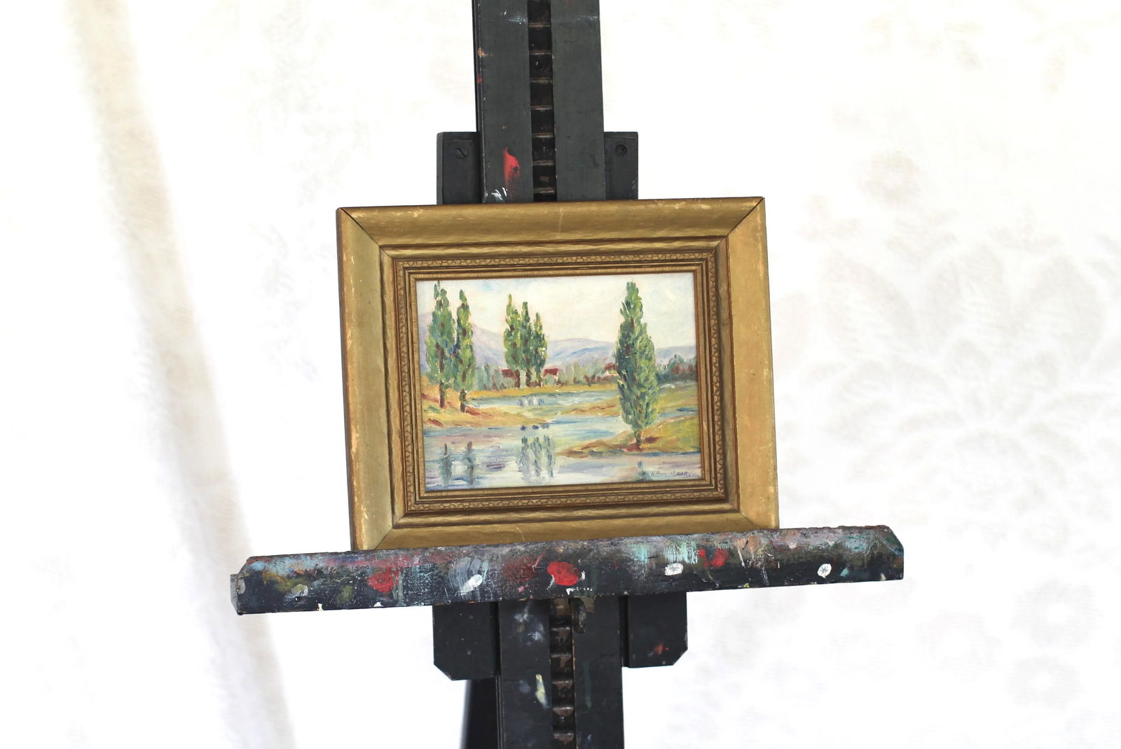 Late 19th Century Impressionist Antique Painting of Cypress Trees in a Gold Frame by Barrickman - 8