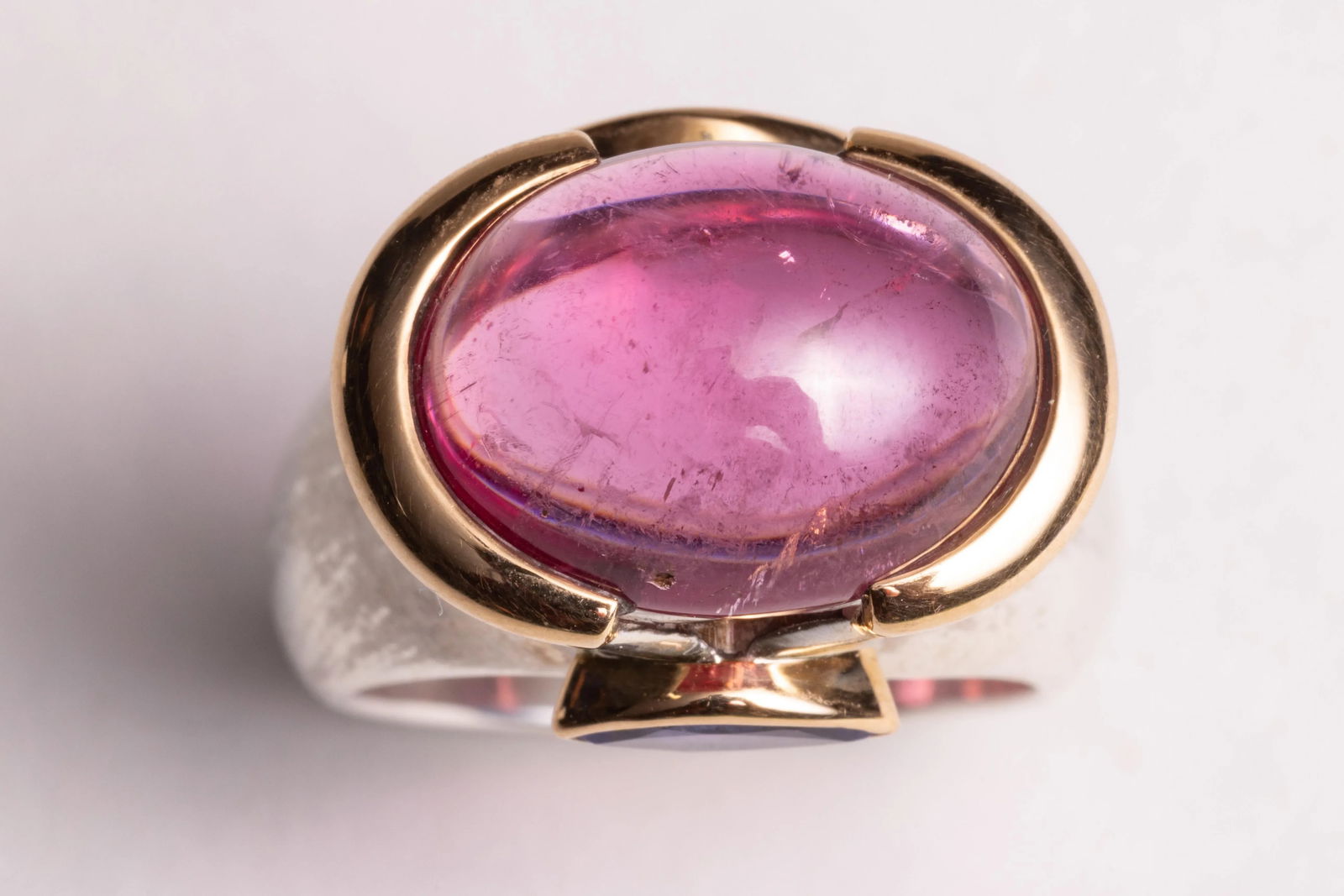 1990s Large Pink Tourmaline Dome Ring With Tanzanite - 3