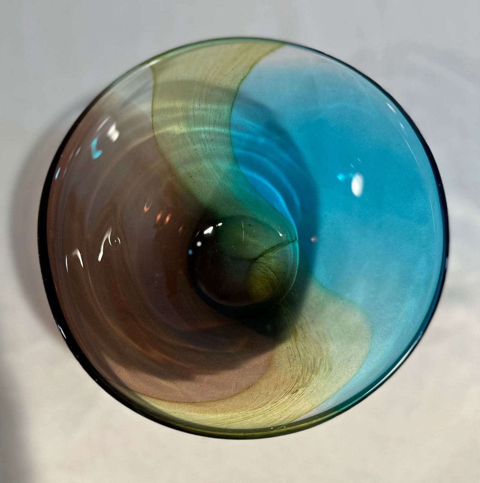 Vintage Murano Large Tr-Color Decorative Bowl - 2