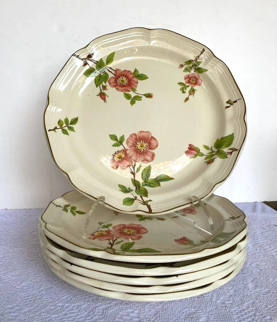 Sangostone Pink Blossom Dinner Plate & Platter Set of 5 - Pink Sakura Flowers, Yellow Centers, Green - 4