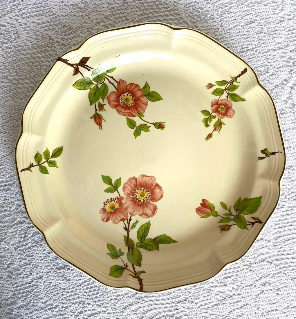 Sangostone Pink Blossom Dinner Plate & Platter Set of 5 - Pink Sakura Flowers, Yellow Centers, Green - 6