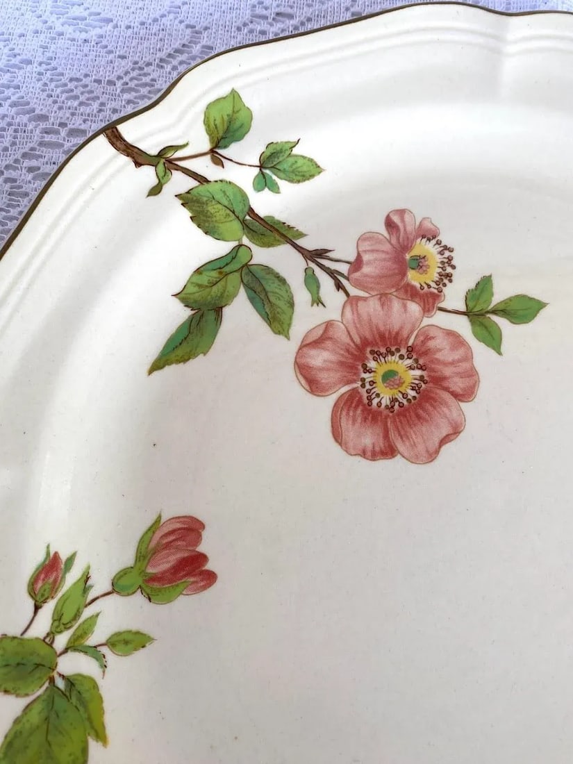 Sangostone Pink Blossom Dinner Plate & Platter Set of 5 - Pink Sakura Flowers, Yellow Centers, Green - 7