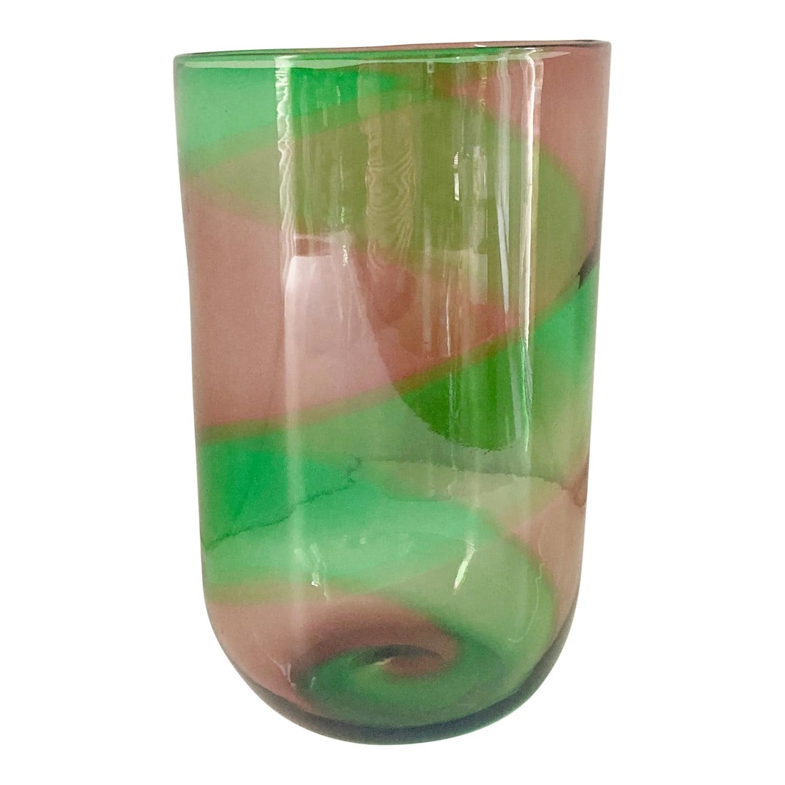 Tapio Wirkkala "Coreano" Vase for Venini Italy, 1960s Italian Art Glass Vase: This "Coreano" vase was designed and signed by renowned Finnish artist Tapio Wirkkala in the mid 1960's for Venini. Piece is signed 'Venini Italia TW' on base. Features spiraled dual colors of an emer