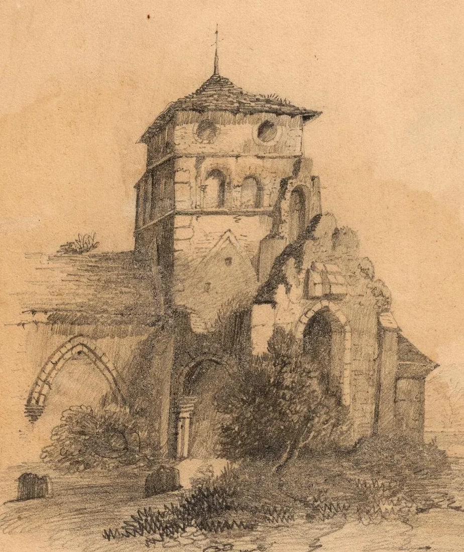 Circa 1834 "St Nicolas Church, Shoreham-By-Sea" Original Graphite Drawing Signed, Dated (1 of 4)
