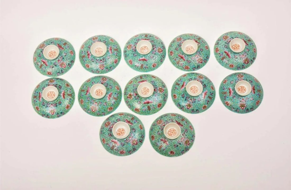Early 20th Century Chinese Famille Rose Porcelain Lids or Shallow Bowls - Set of 12 - 2