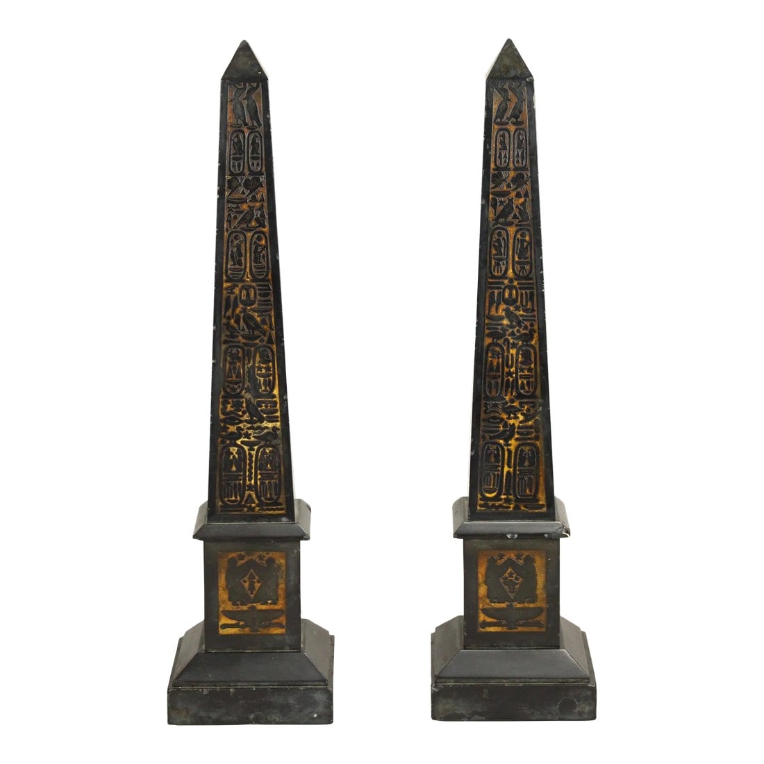1850's-1870's Napoleon III Slate Obelisks with Gilt Egyptian Pictographs - Set of 2 (1 of 12)