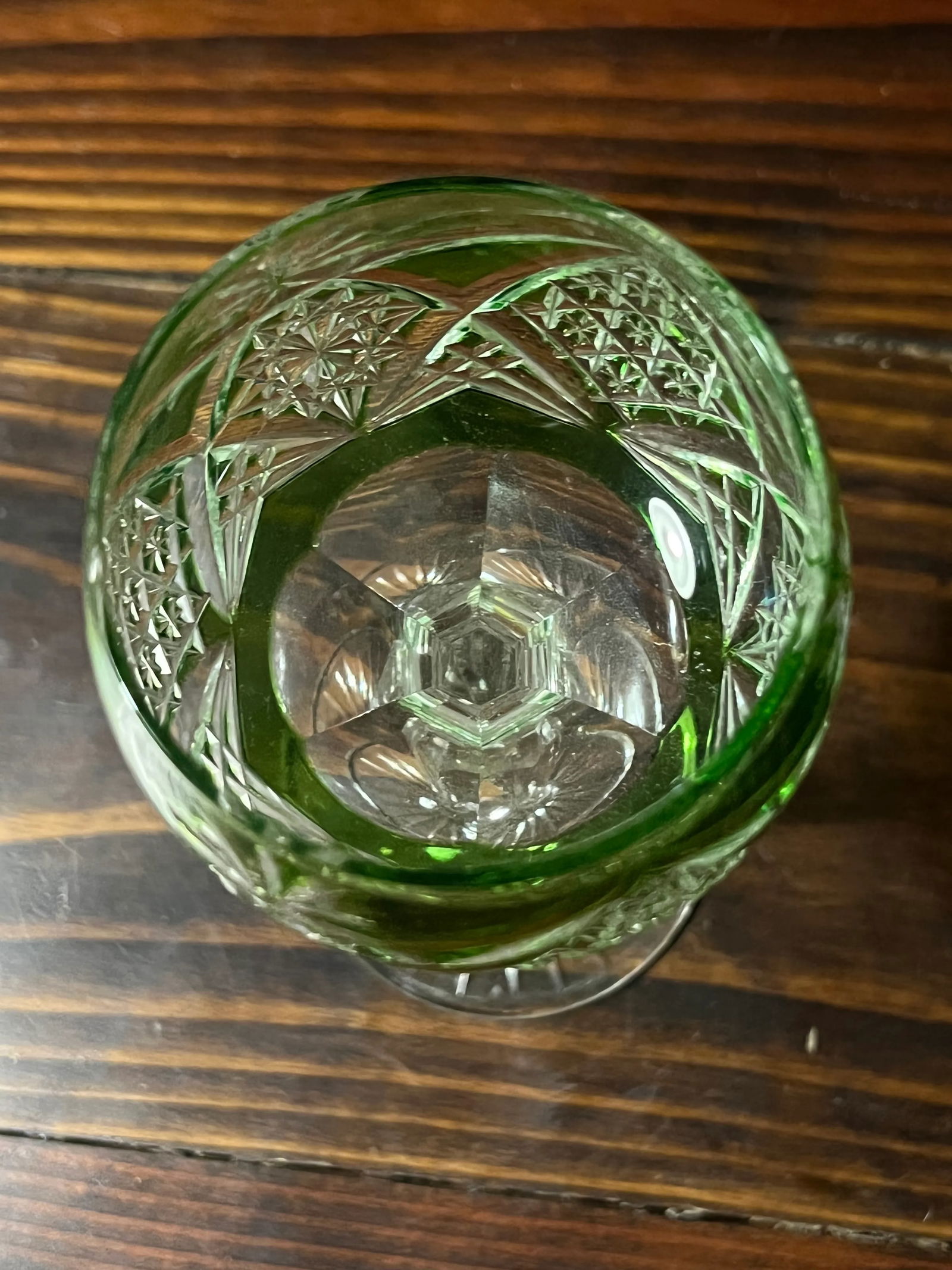 Vintage Val St Lambert Green Cut to Clear Crystal Hock Wine Glasses- Set of 11 - 8