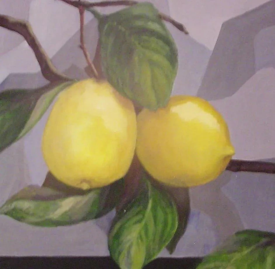 1970's Abstract Expressionism Cubism "Lemons" Oil Painting by California Artist Marcia Barrett - 3