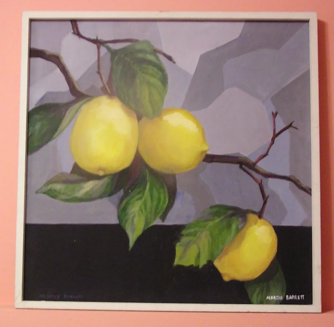 1970's Abstract Expressionism Cubism "Lemons" Oil Painting by California Artist Marcia Barrett - 5