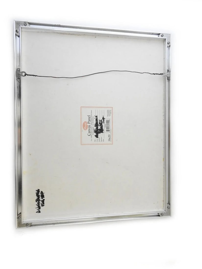 Oil Still Life Painting on Canvas Panel Bottles Vase Cube, Framed - 11