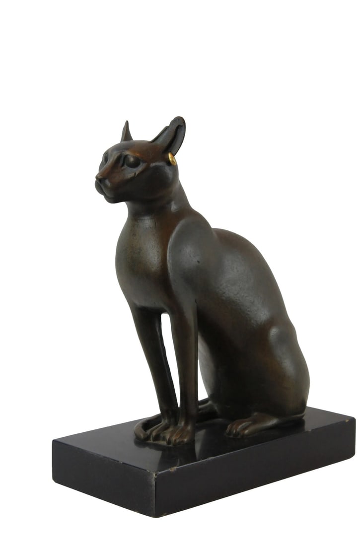 Pasargad DC Bronze Egyptian Cat Sculpture: Vintage Bronze Egyptian Cat Sculpture Bonded bronze Reproduction, which is based on an Egyptian sculpture of the Ptolemaic period (332-30 B.C.), is produced from a master mold of the original in the M