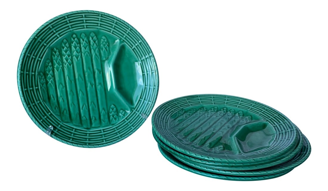 French Majolica Asparagus Plates by Sarreguemines - Set of 6 (1 of 6)