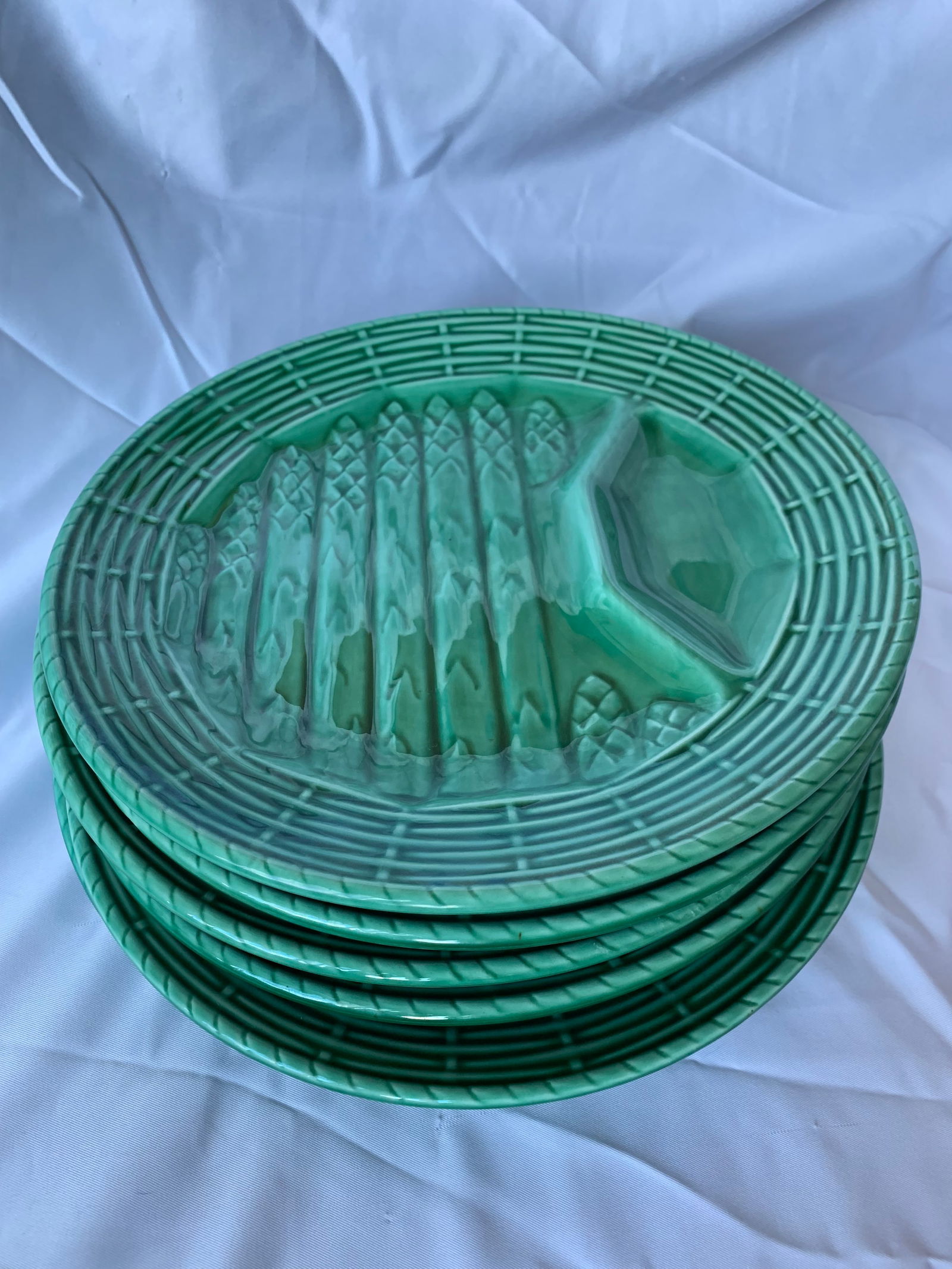 French Majolica Asparagus Plates by Sarreguemines - Set of 6 - 3