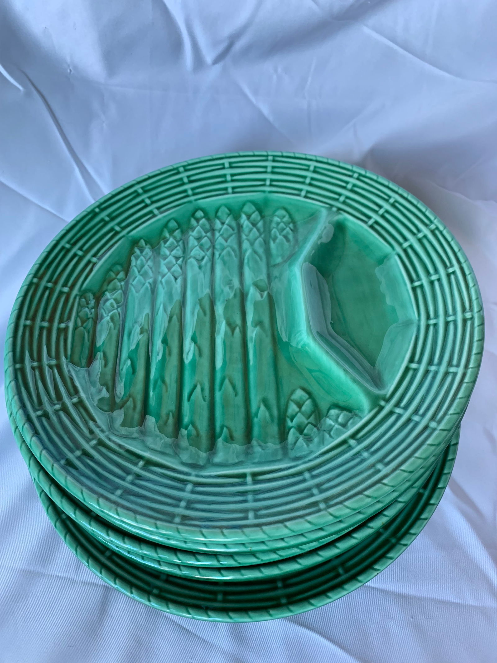 French Majolica Asparagus Plates by Sarreguemines - Set of 6 - 4