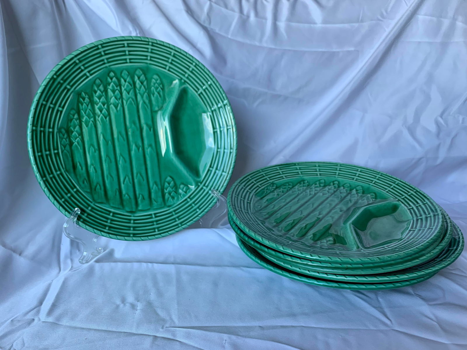 French Majolica Asparagus Plates by Sarreguemines - Set of 6 - 6