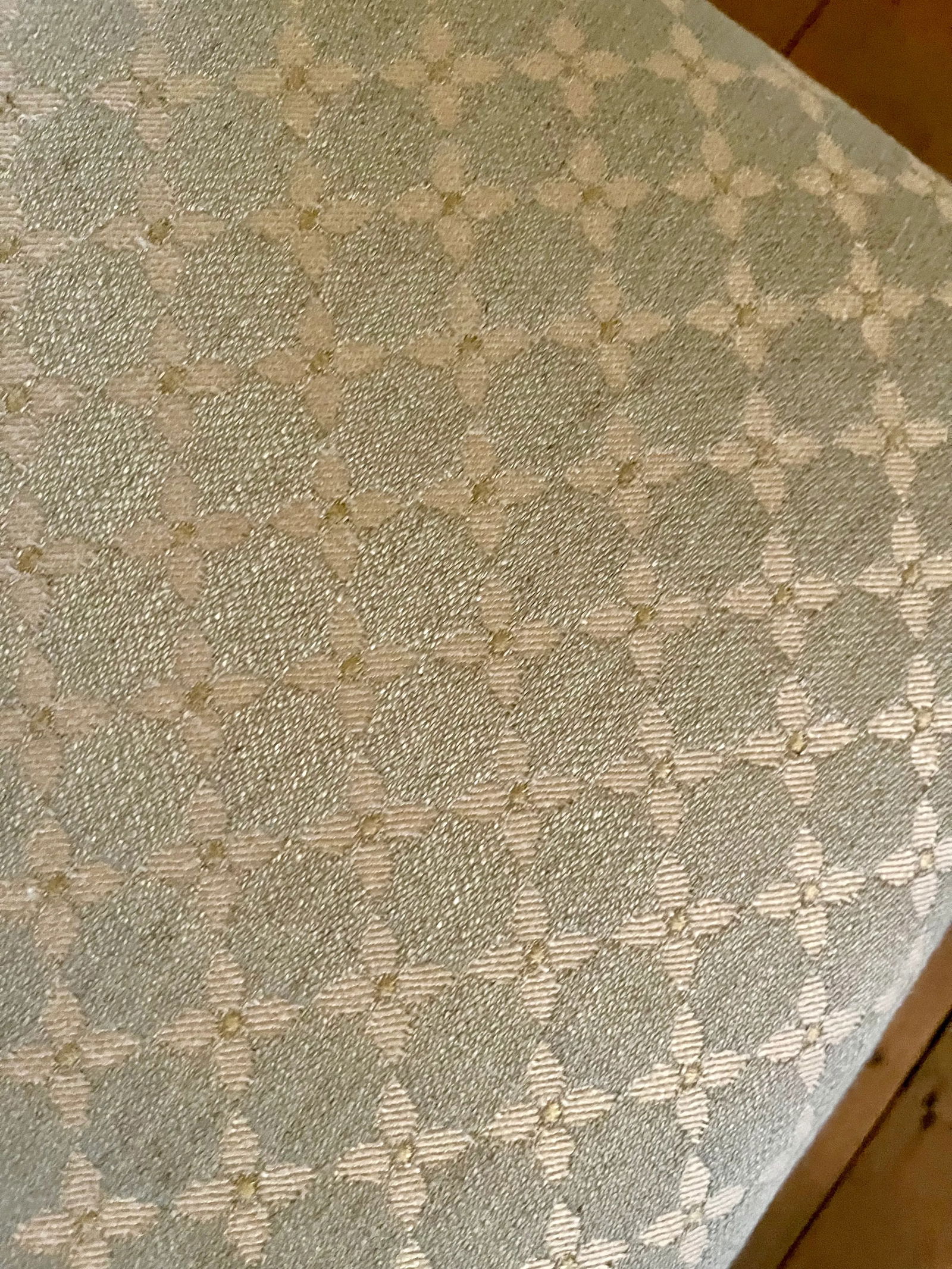 1990s Colefax & Fowler Fabric on Upholstered Ottoman with Turned Feet & Brass Casters - 5