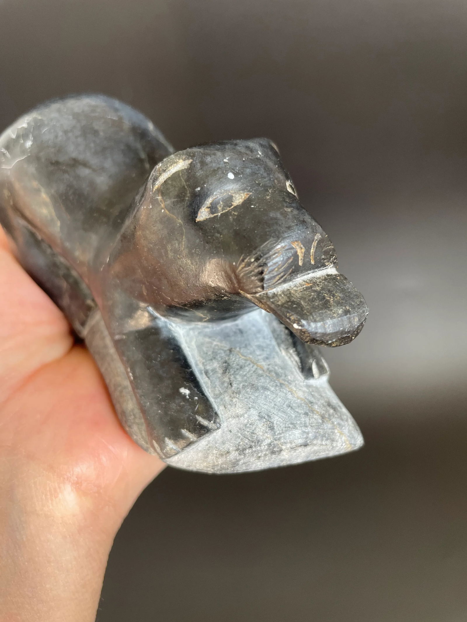 Vintage Canadian Inuit Eskimo Soapstone Carving Sea Otter Eating Fish Sculpture by Davitiapik - 10