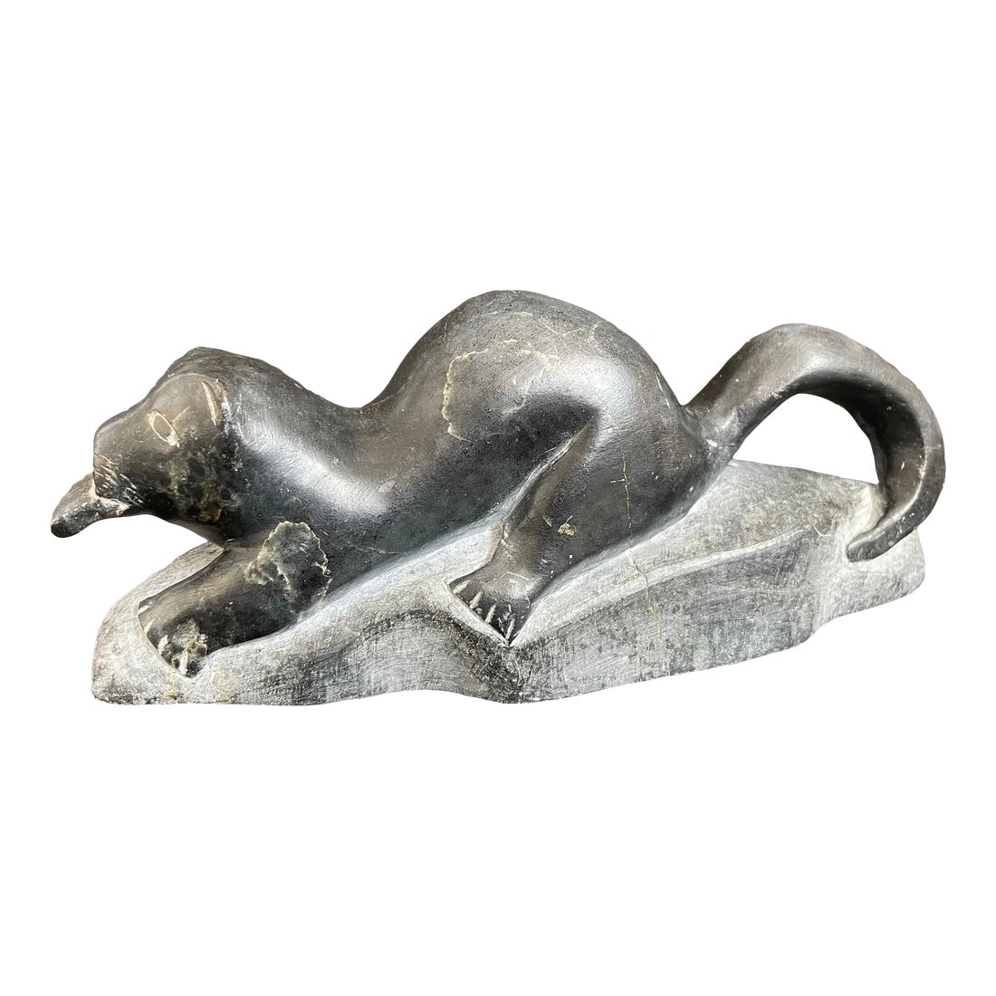 Vintage Canadian Inuit Eskimo Soapstone Carving Sea Otter Eating Fish Sculpture by Davitiapik (1 of 12)