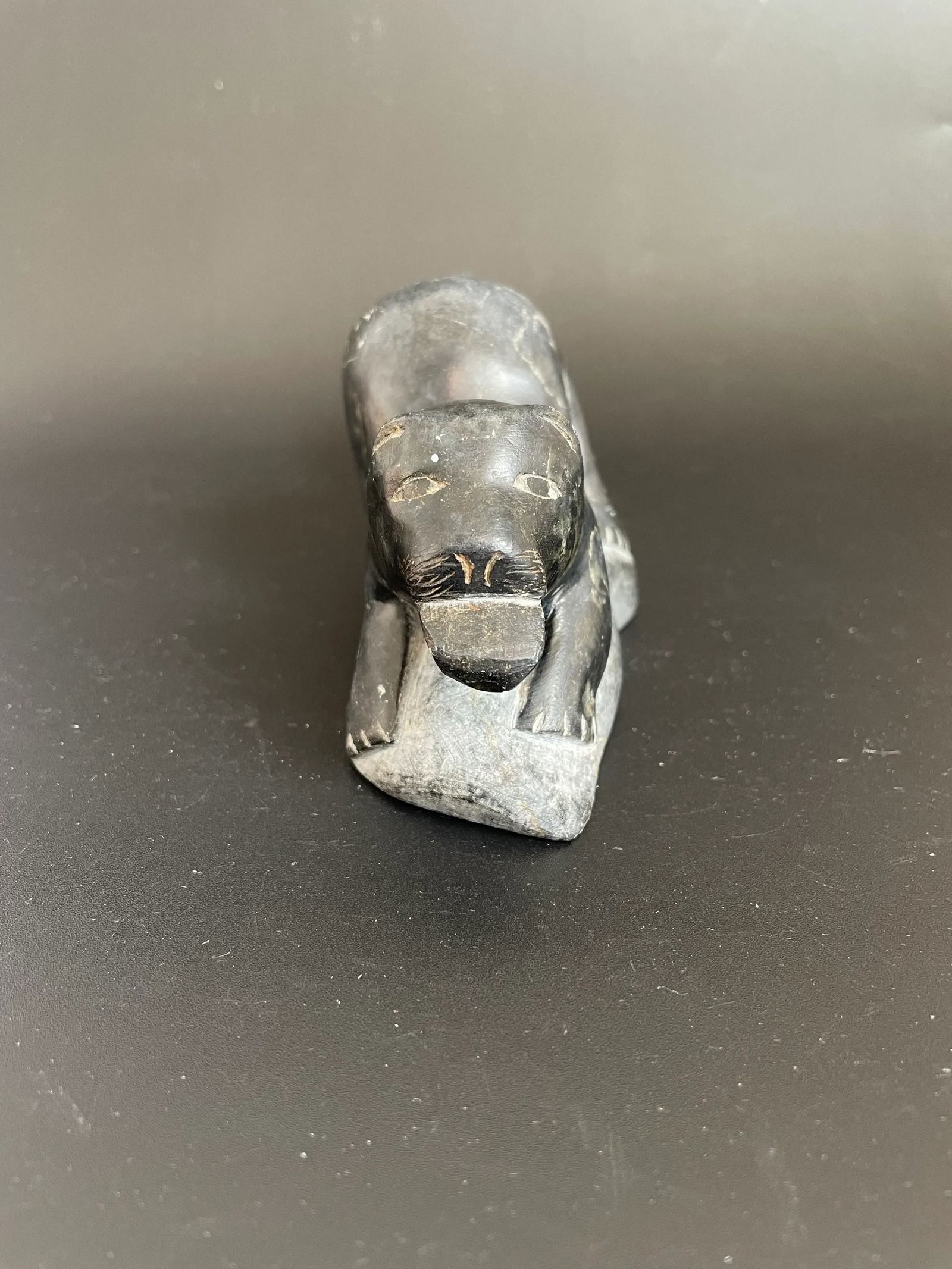 Vintage Canadian Inuit Eskimo Soapstone Carving Sea Otter Eating Fish Sculpture by Davitiapik - 3