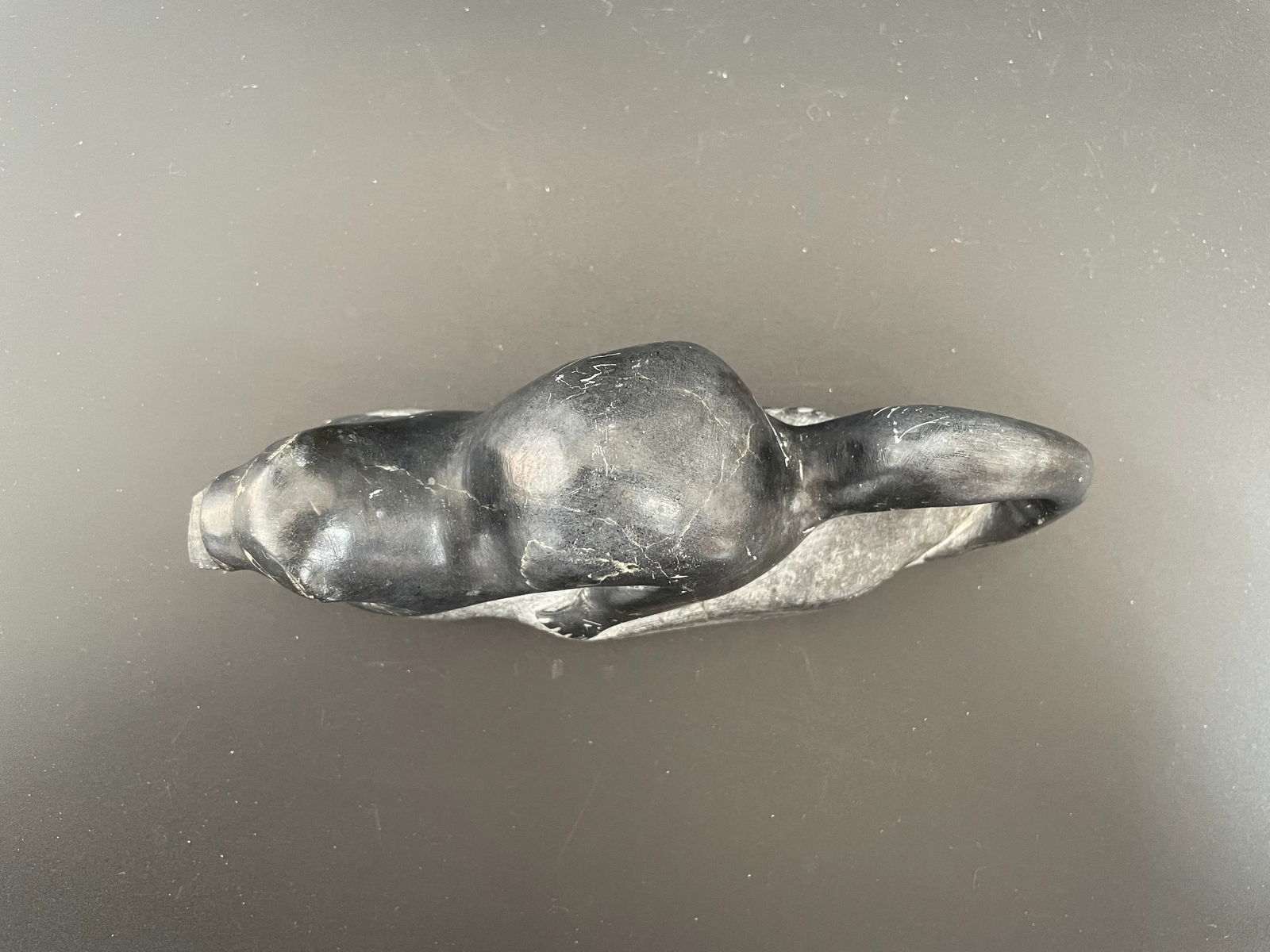 Vintage Canadian Inuit Eskimo Soapstone Carving Sea Otter Eating Fish Sculpture by Davitiapik - 6