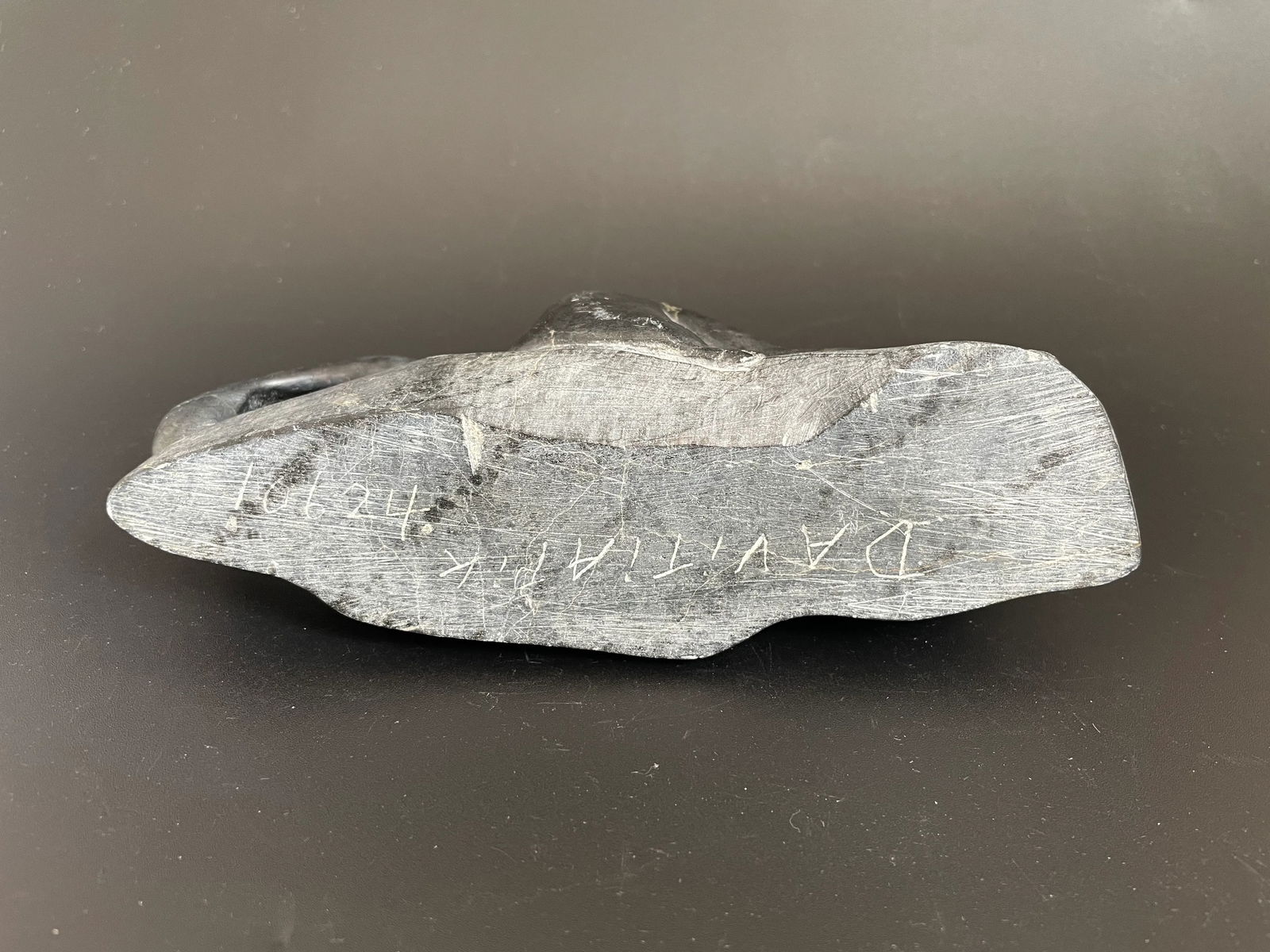 Vintage Canadian Inuit Eskimo Soapstone Carving Sea Otter Eating Fish Sculpture by Davitiapik - 7