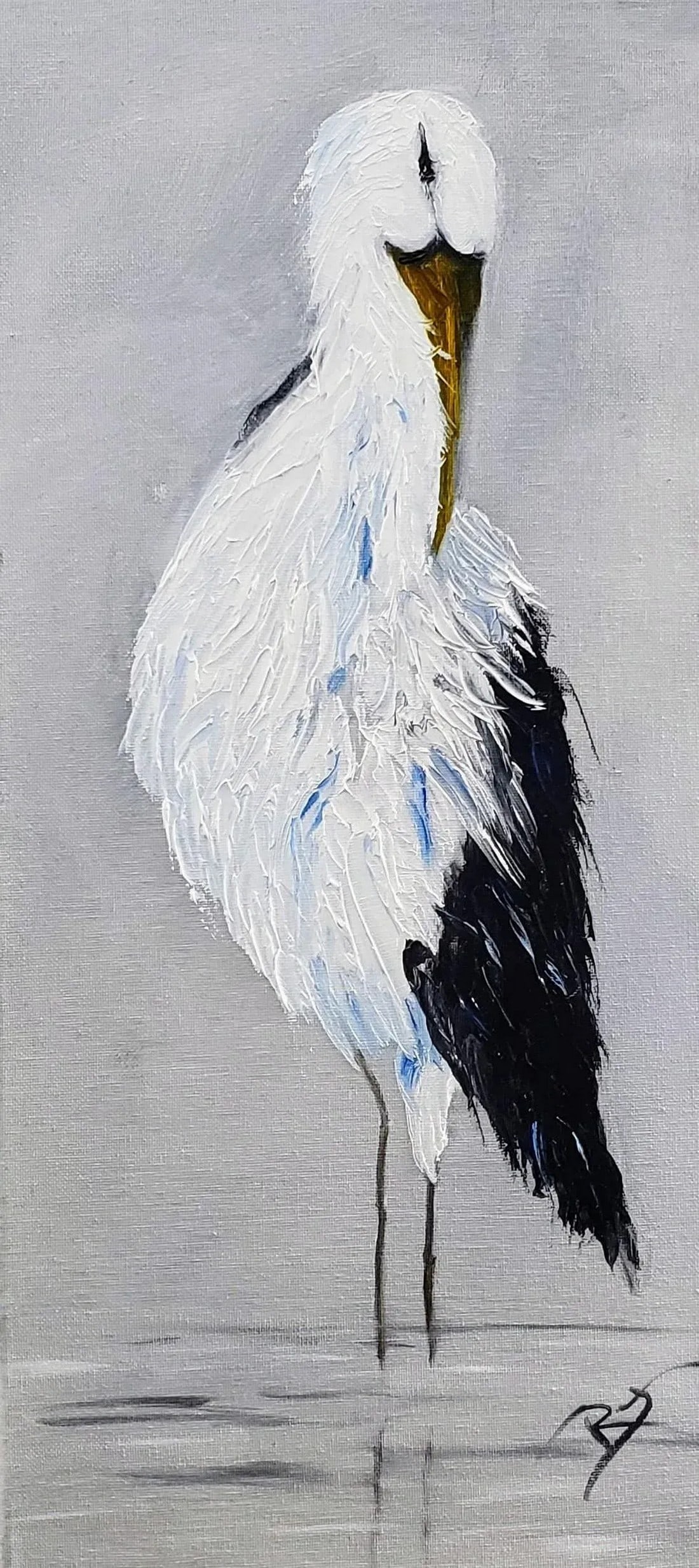 Carolina Wood Stork Original Expressionist Wildlife Painting by Roger Gelis