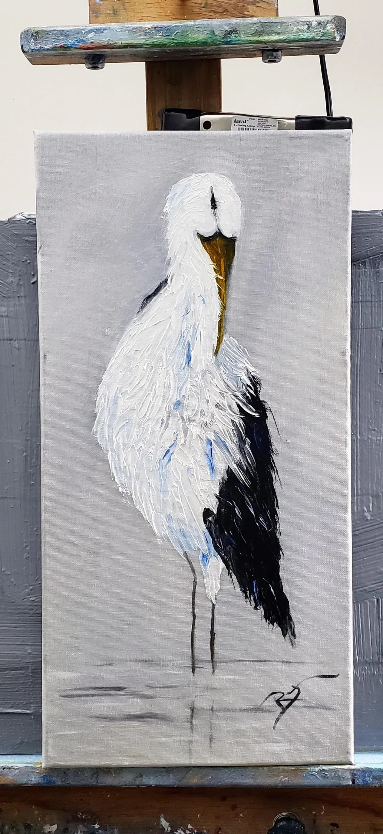 Carolina Wood Stork Original Expressionist Wildlife Painting by Roger Gelis - 2