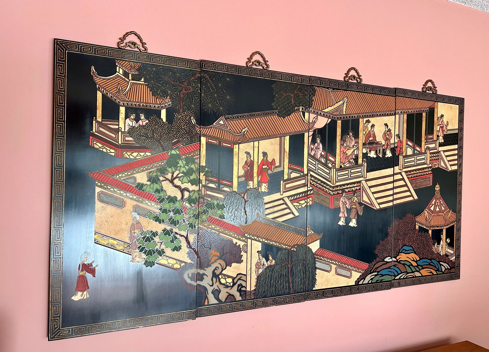 4-Panel Hand-Painted Asian Screen by Maitland-Smith, Ltd. Hong Kong - 3