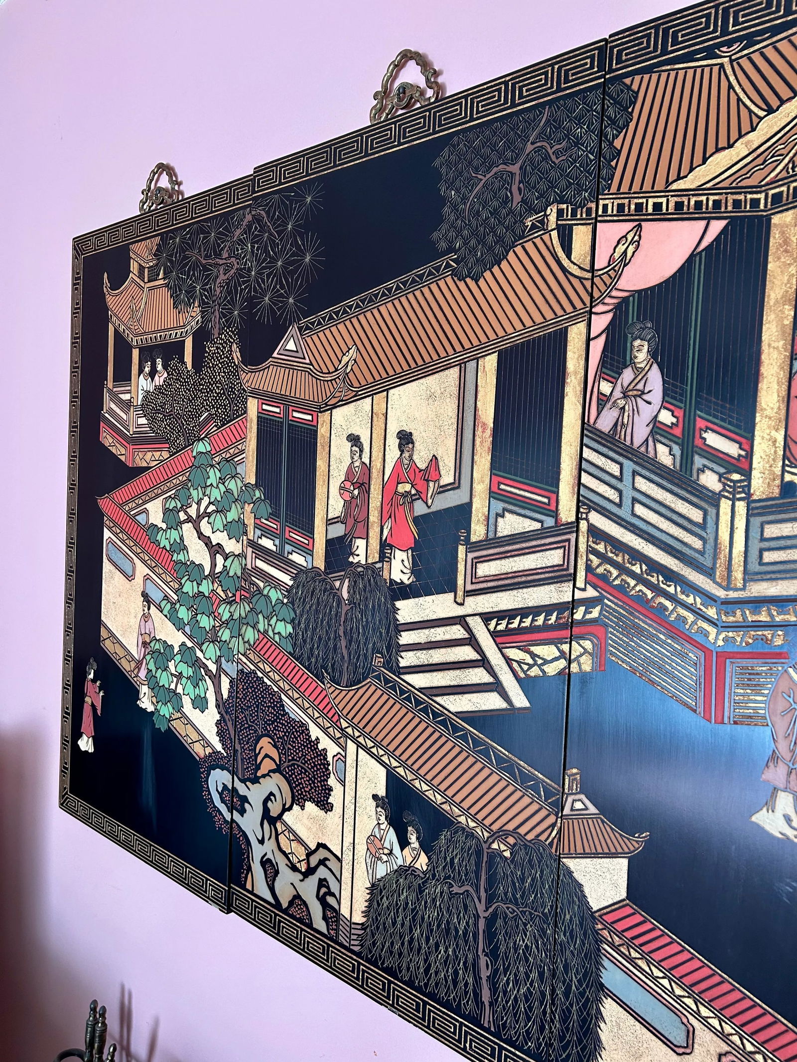 4-Panel Hand-Painted Asian Screen by Maitland-Smith, Ltd. Hong Kong - 4