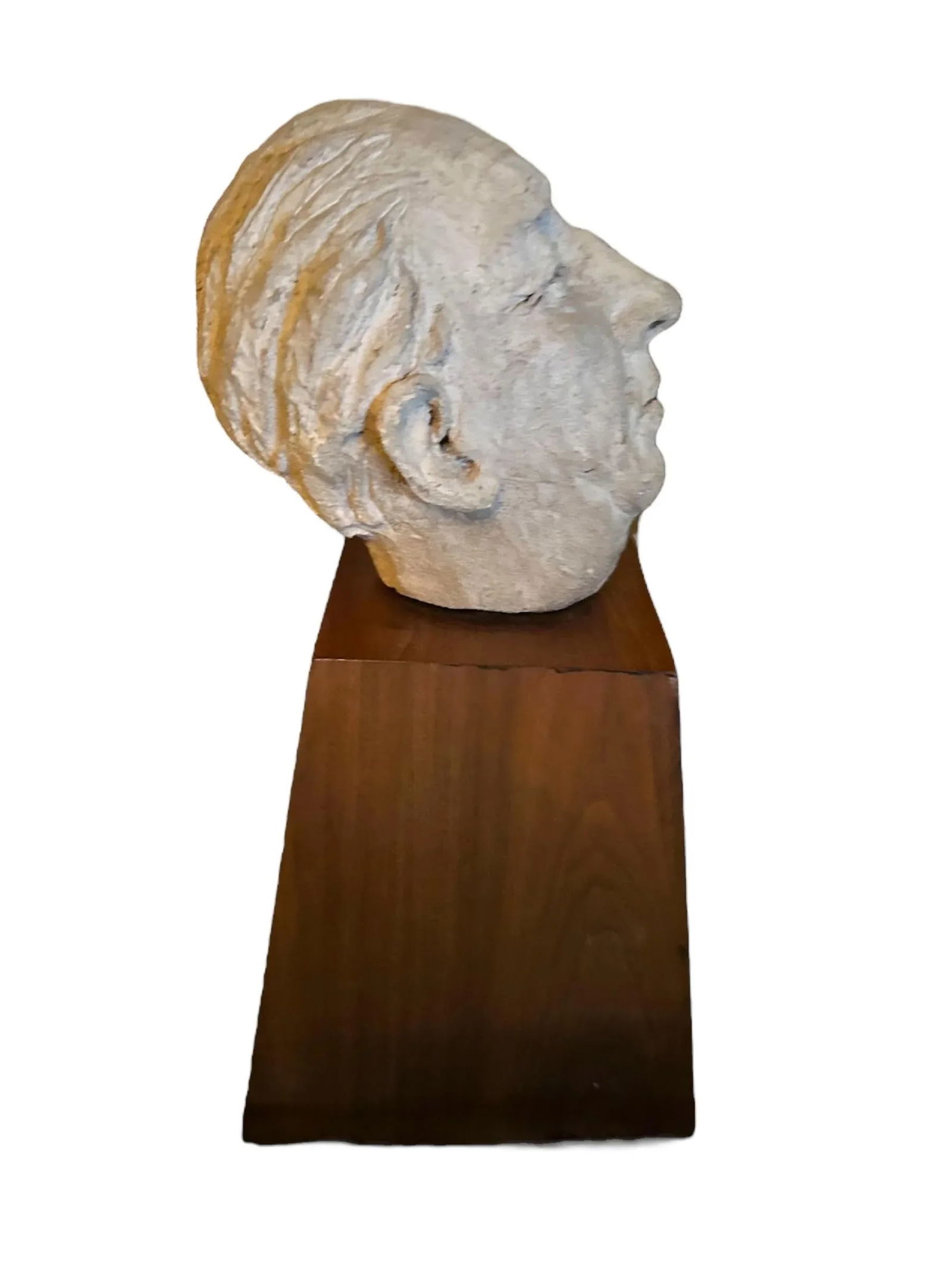 Mid Century Clay Head Sculpture on Wood Base - 2