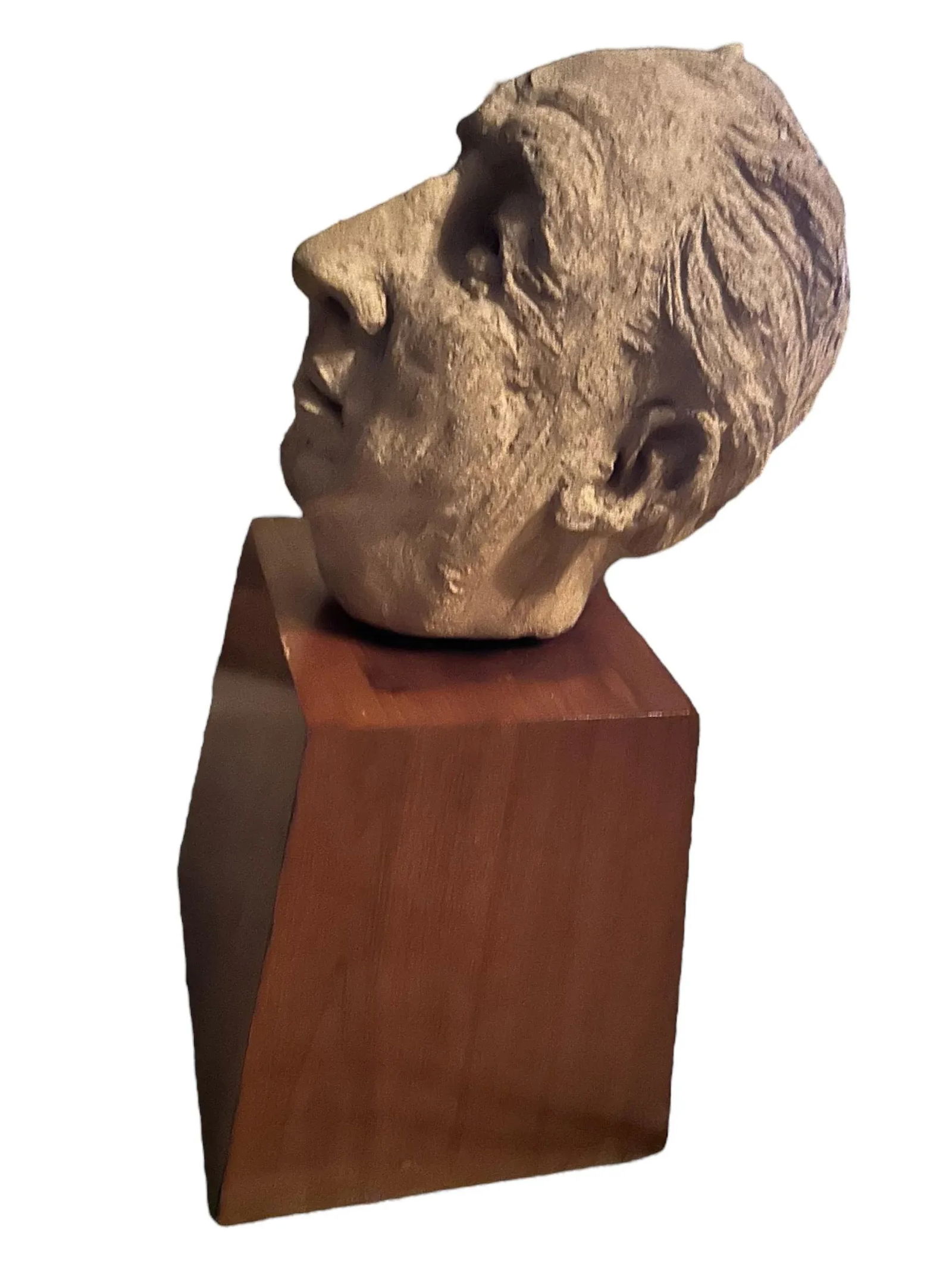Mid Century Clay Head Sculpture on Wood Base - 4