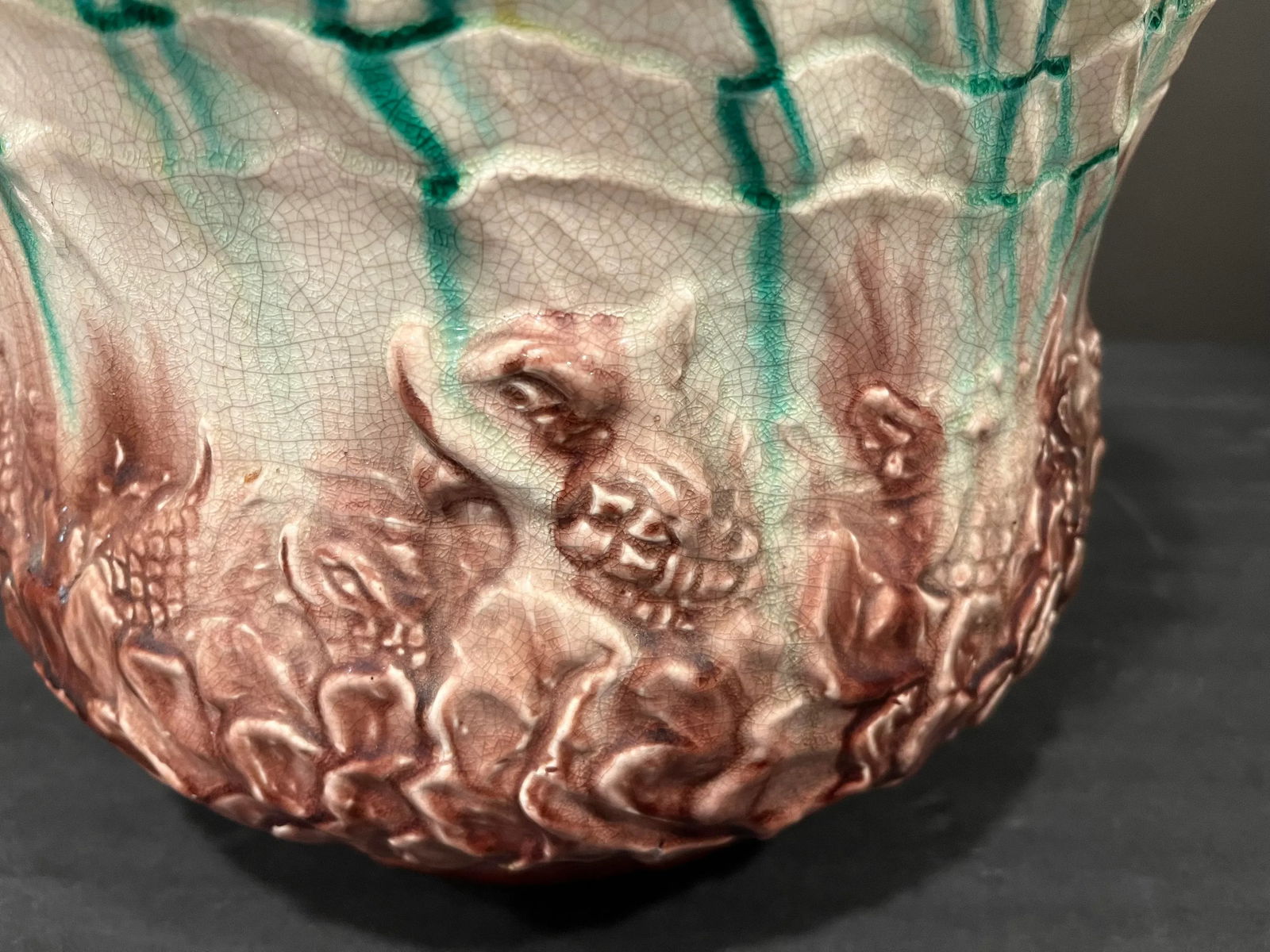 Antique Large j.b. Owens Majolica Jardiniere or Planter - 6