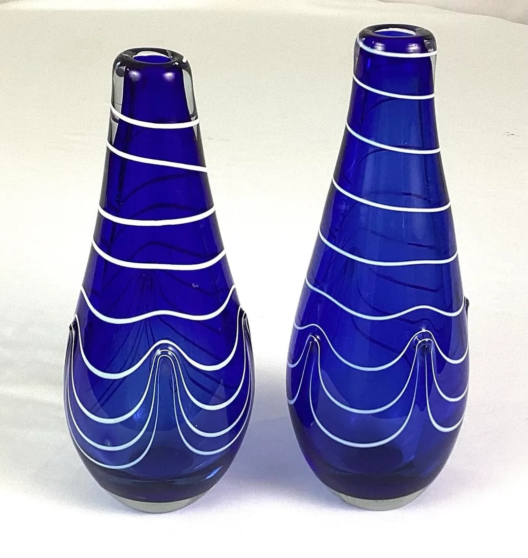 1930s Italian Hand Blown Cobalt Vases, Murano Attributed- Set of 2 - 2