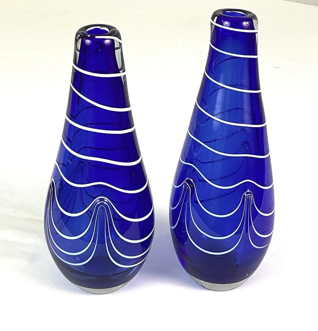 1930s Italian Hand Blown Cobalt Vases, Murano Attributed- Set of 2 - 3