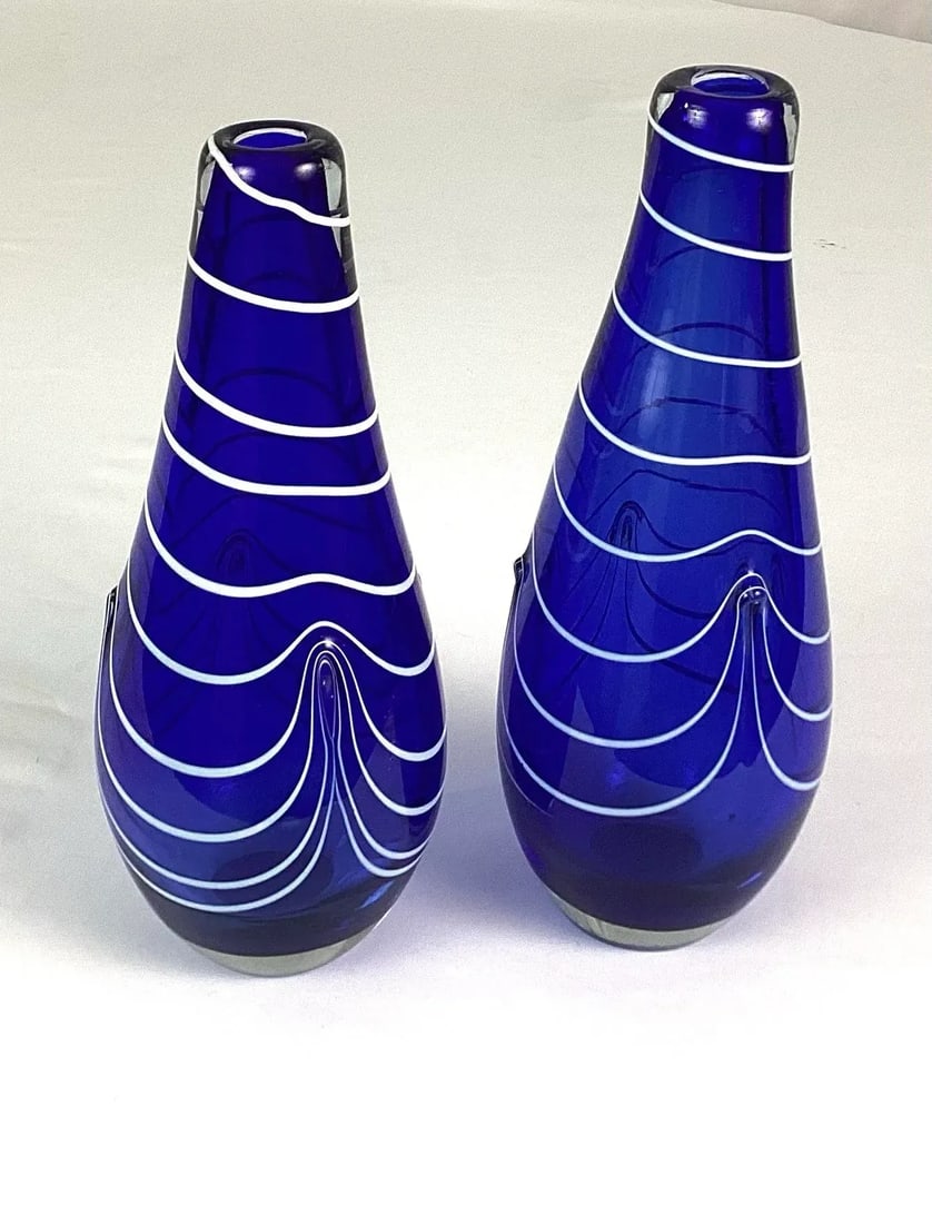 1930s Italian Hand Blown Cobalt Vases, Murano Attributed- Set of 2 - 4