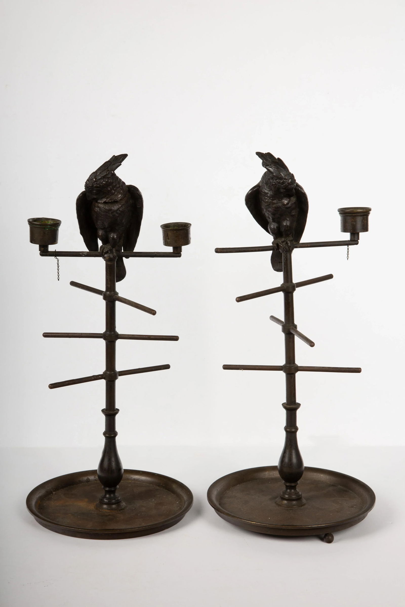 19th Century Parakeet Perch Inkwell Candlesticks: Ink 'n' Perch Delight! - A Pair - 2