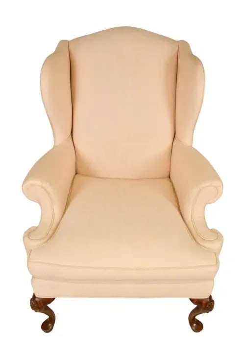 1970s Henredon Custom Folio Collection Carved Upholstered Wingback Armchairs- Set of 2 - 2