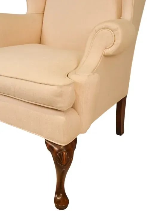 1970s Henredon Custom Folio Collection Carved Upholstered Wingback Armchairs- Set of 2 - 5