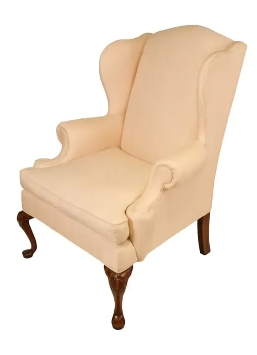 1970s Henredon Custom Folio Collection Carved Upholstered Wingback Armchairs- Set of 2 - 6