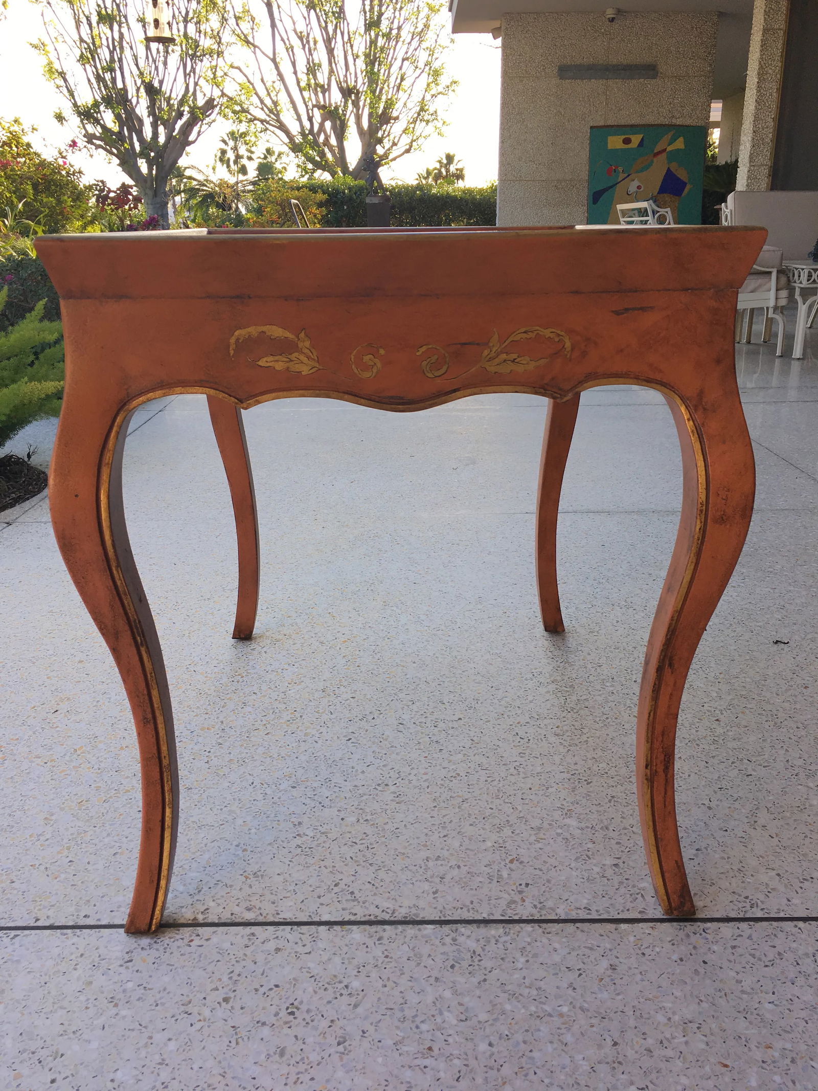 Chinoiserie Nancy Corzine Rust and Gold Leaf Tea Table - 3